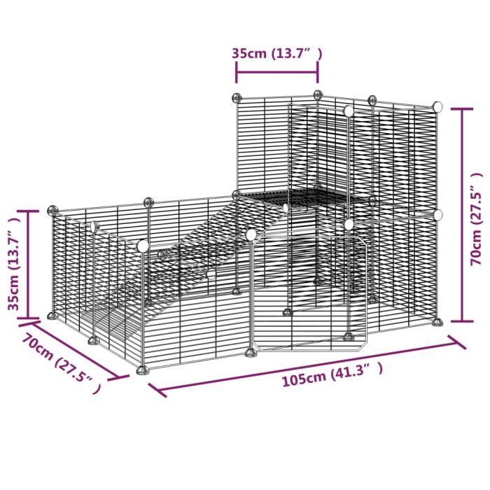 3114061 vidaXL Pet Cage with 20 Panels and Door Black 35x35 Cm