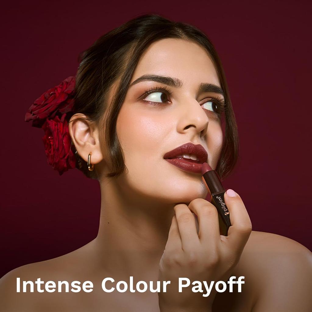 Pilgrim Matte Me Up Bullet Lipstick 4.2g SPF 30 Creamy Lightweight Bold Long-Wear Burgundy Blaze -24