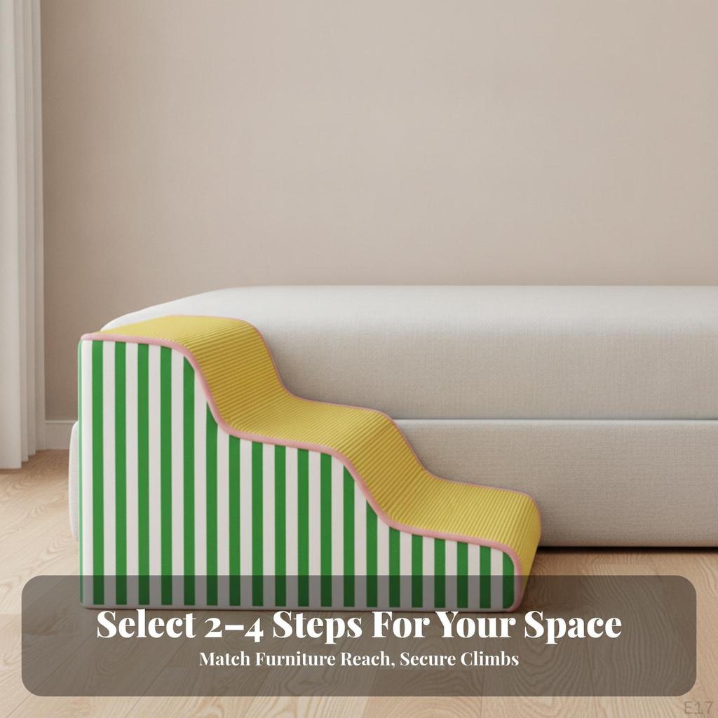 Foam Dog Stairs | Easy to Clean, Sturdy, Pet Steps with Washable Cover, for Sofa 2step Yellow Green
