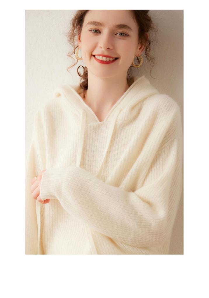 Lekasha Women's Cashmere Goat Wool Loose Knit Base Layer Pullover Warm Hoodie