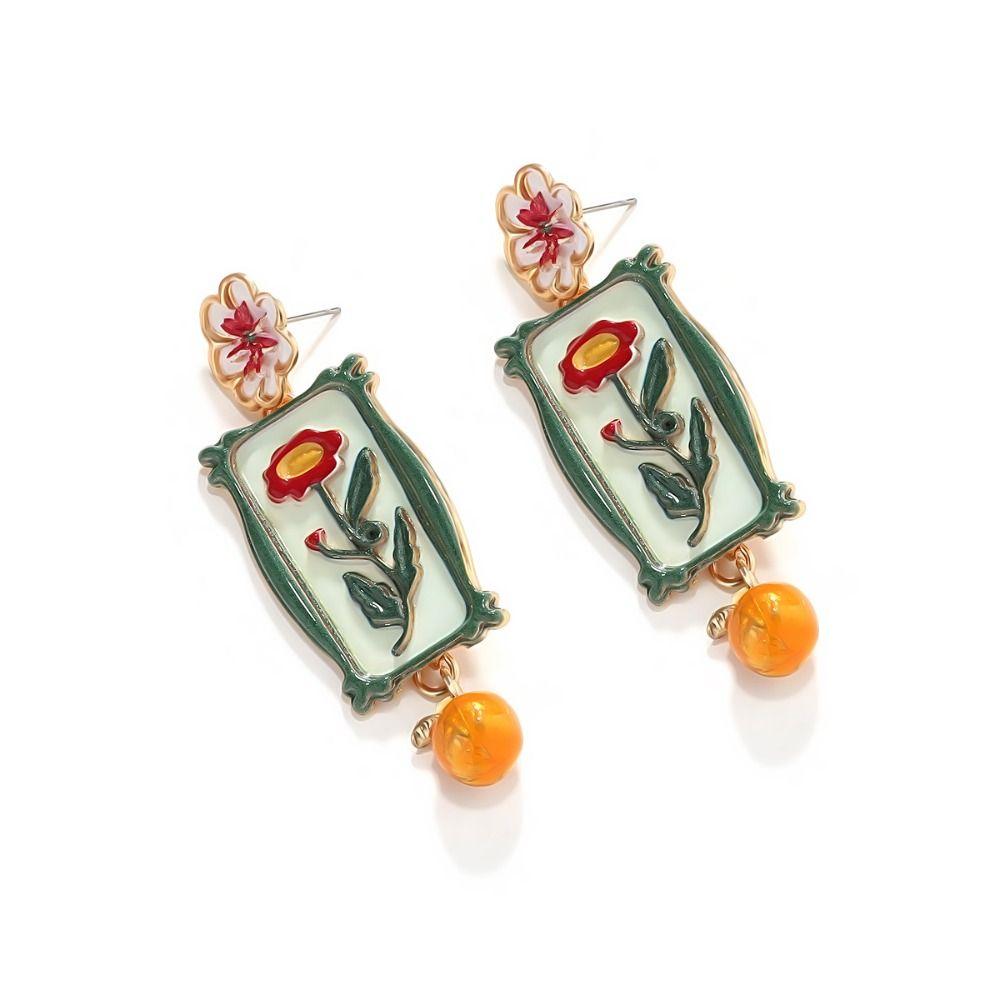 Charm Enamel Flower Dangle Earrings Painting Bohemian Dangle Earring  Gift