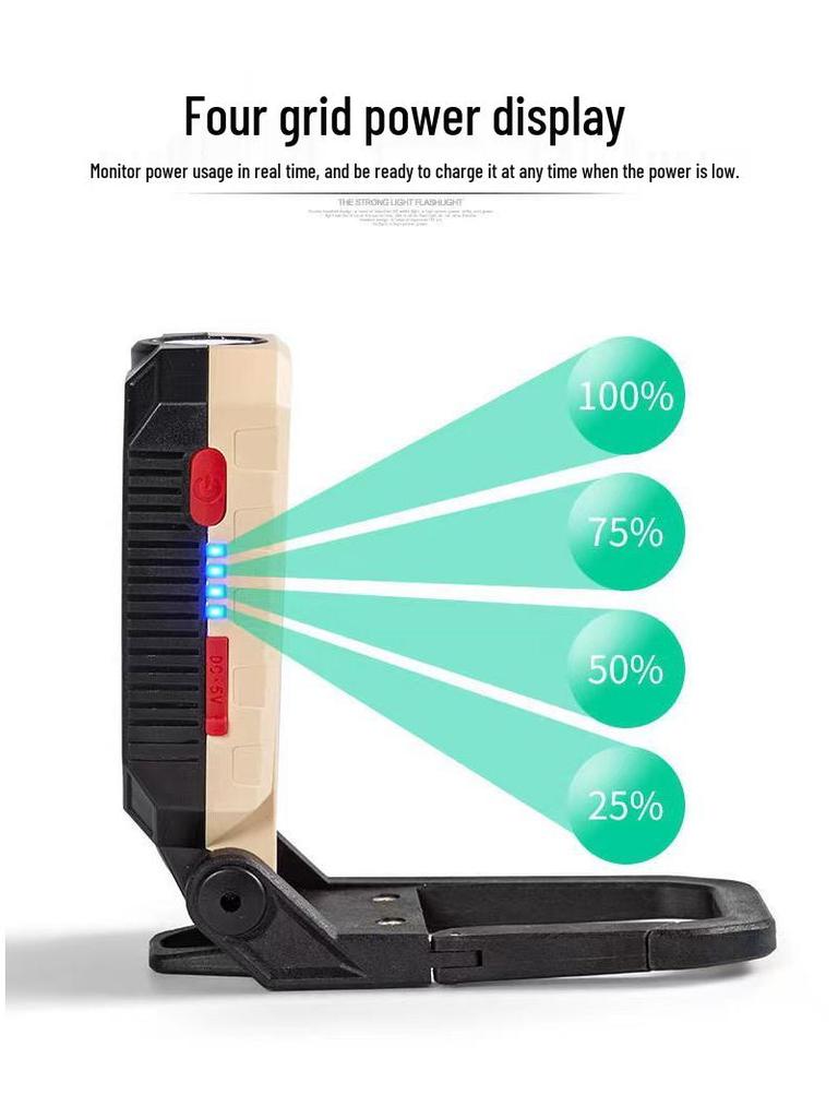COB LED Work Light: USB Charge, Magnetic Hook, Power Display, Emergency Flashlight