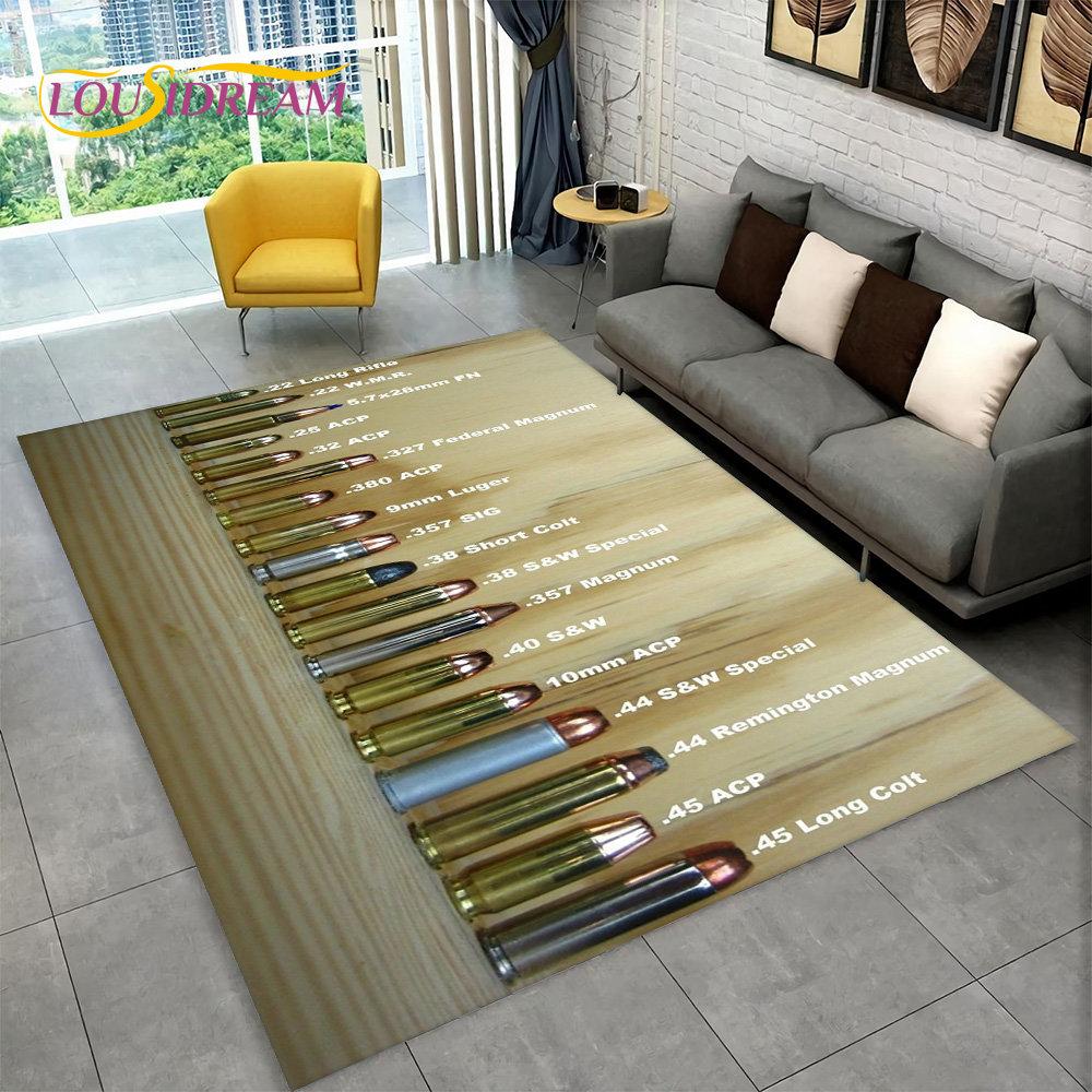 3D Assaultgevär Pistol Patron Vapen Områdesmatta, Matta för Hem Vardagsrum Sovrum Soffa Dörrmatta Dekor, Barn Halkfri Golvmatta