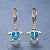 New Light Luxury Style Gold Platinum Heart shaped Blue and White Turtle Ear Buckle for Women