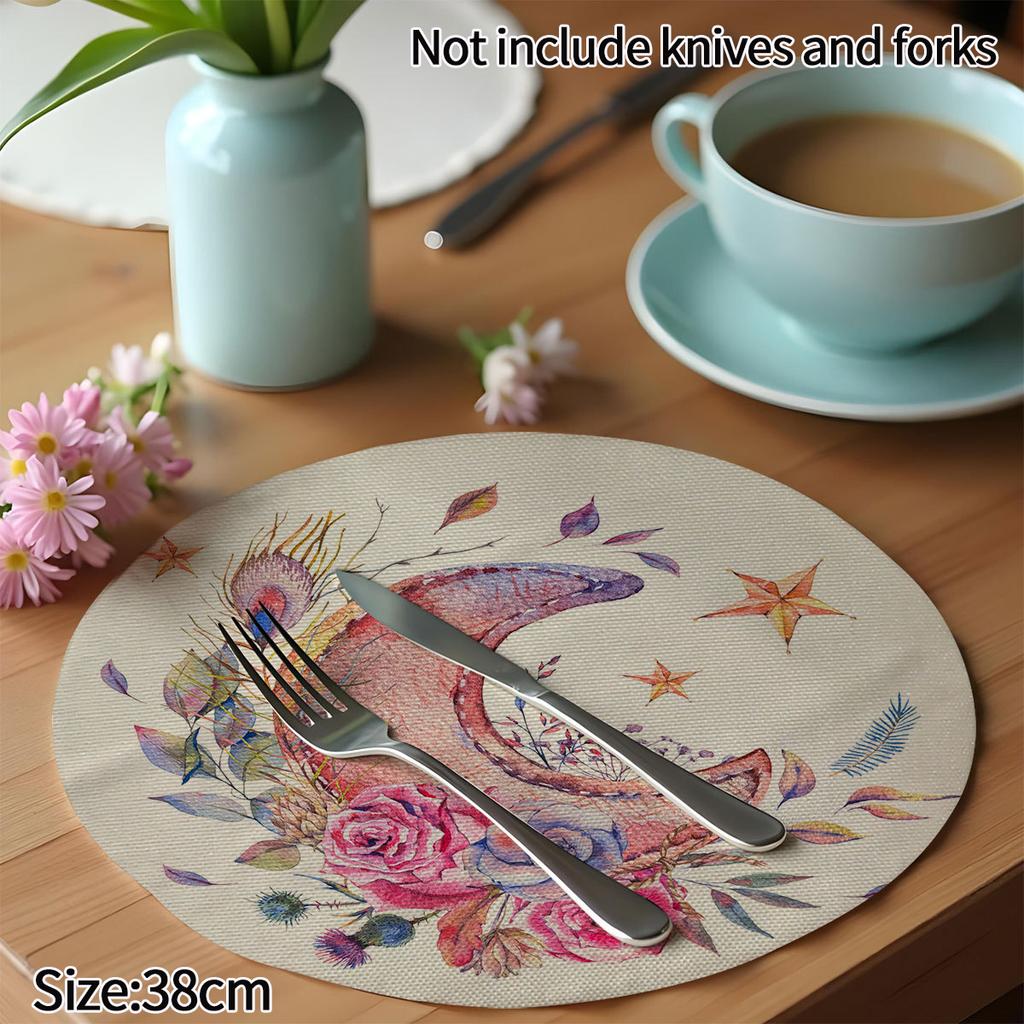 Round Plate Dining Mat Ramadan Festival Party Dinner Tablecloth Decoration Muslim Islamic Eid Al-Fitr Tableware Pad Decor
