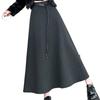 Women's Gray Velvet Woolen A-Line Skirt: Elastic Waist, Warm Half-Length Winter Style with Wide Hem