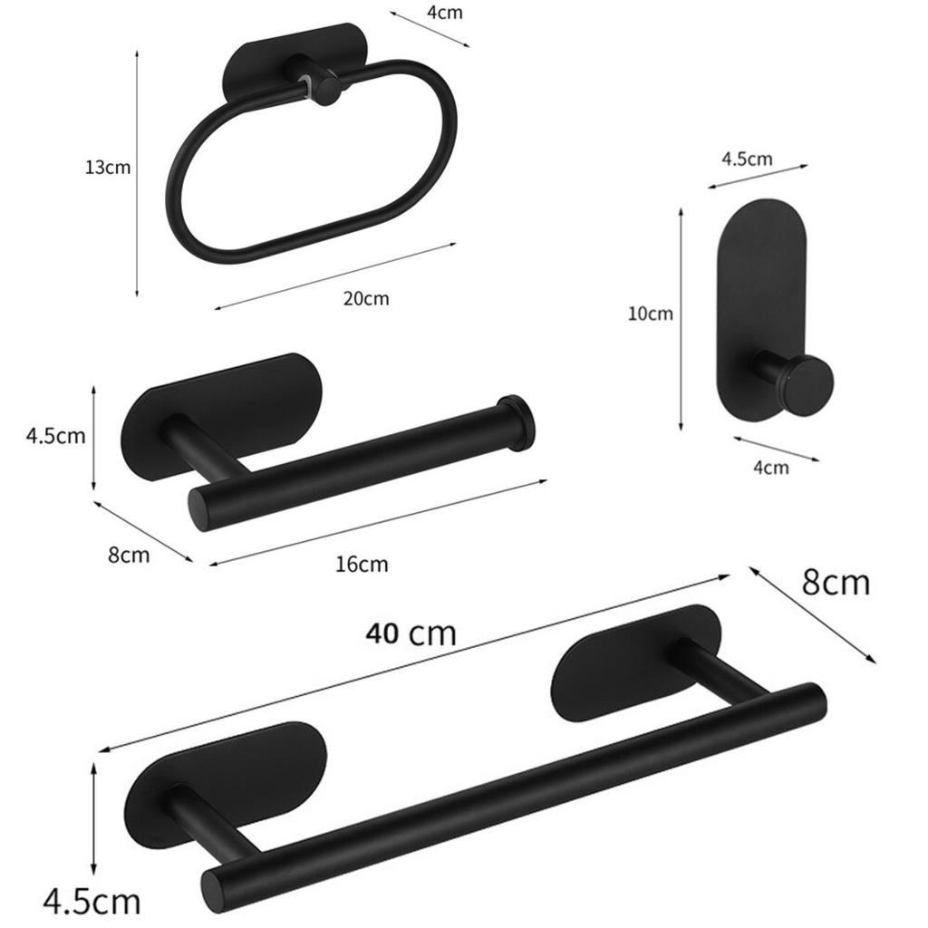 4PCS Wall Mount Toilet Towel Paper Holder Adhesive Black Silver Kitchen Roll Paper Stand Hanging Napkin Rack Bathroom Set