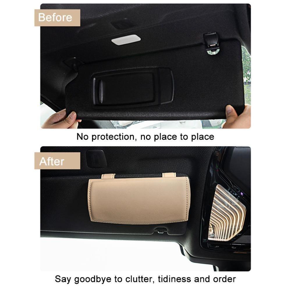 Leather Auto Organizer Box Beige Color Car Visor Accessories Portable Sunglasses Holder  Woman Man
