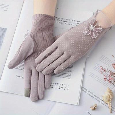 Lace Sun Protection Gloves Summer Women's Outdoor Cotton Touch Screen Thin Breathable Driving Short Cycling Gloves