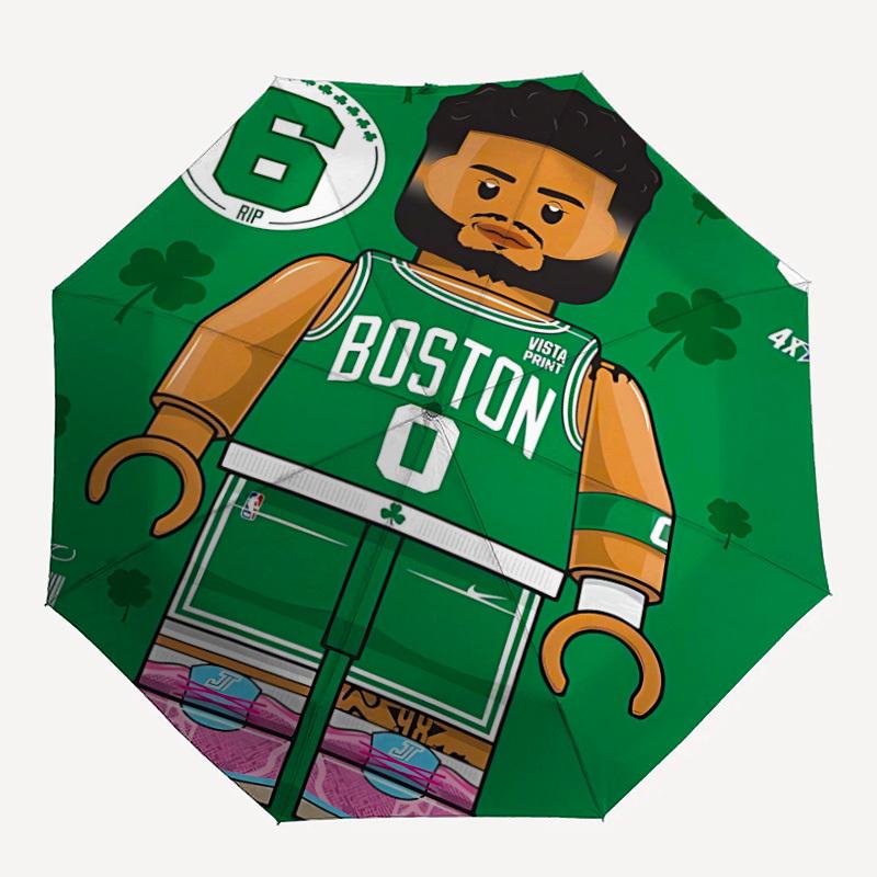 

1 шт. Автоматический зонт с изображением игрока в баскетбол Boston Celtics, 8 ребер, портативный, складной, черная железная рама, для улицы, пляжа, путешествий, пляжный зонт 184