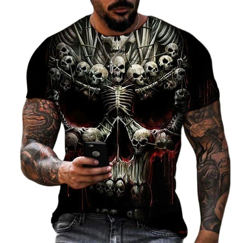 Fashion Skulls Graphic Print Men T-Shirts Summer O Collar Short Sleeve Street Oversized t-shirt Loose Tops Tee Men Clothing 3XL