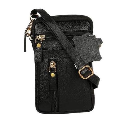 Noora Black Leather Mobile Cross Body Sling Bag | Waist Pouch | Up To 6 Inches Mobile Phone for Men's & Women's |