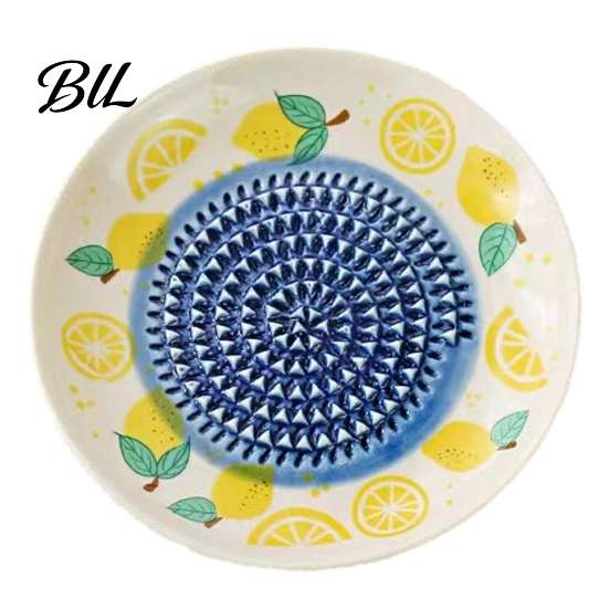 Manual Kitchen Grinding Tool Ceramic Garlic Grater Plate, Fruit Print Ginger Cheese Grinder, Mincer Multi-function Dish for Onion, Lemon, Vegetables,