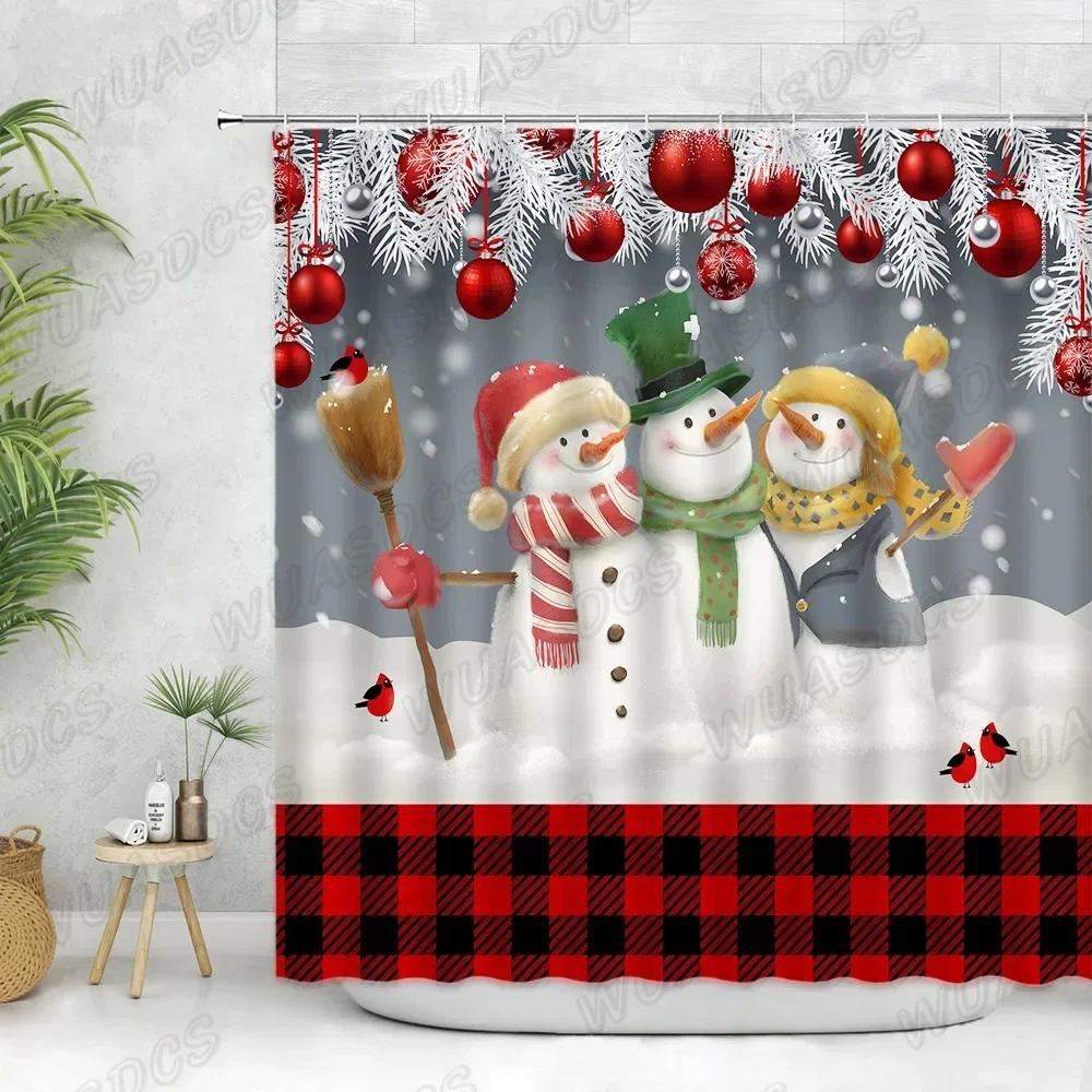

Winter Snow Scene Shower Curtains Countryside Red Truck Berries Bird Christmas Ball of Rope Pine Needles Bew Year Bathroom Decor 90x180cm-35x70in