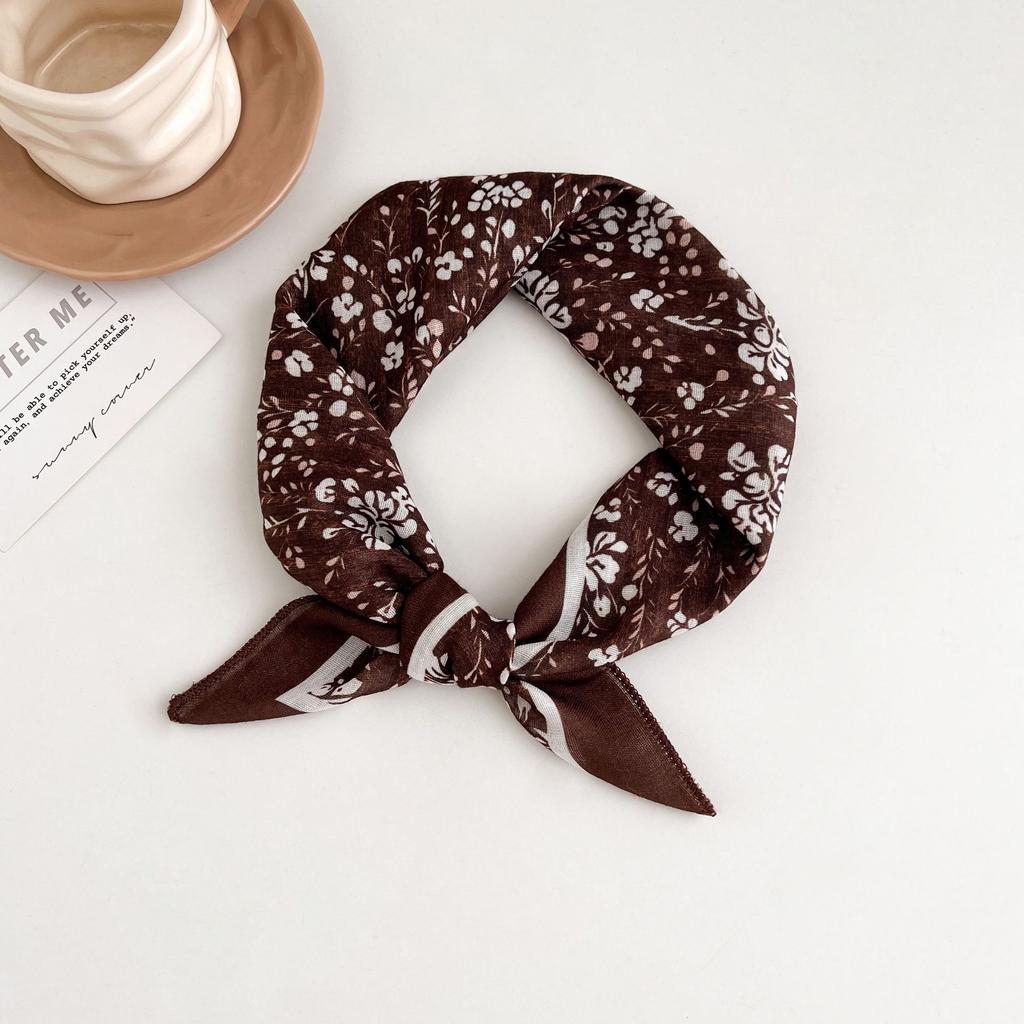 Japanese retro literary and artistic style 18 cotton and linen cashew flower silk scarf thin square scarf high-end fashion versatile accessories scarf