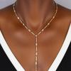 2025 Summer Sexy Women Jewelry Gold Plated Geometric CZ Paved Bar Triangle Stone Y Lariat Charm Necklace Bracelet Set