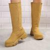Chic Women Long Boots Brand Design Terry Cloth Knee-high Booties Ladies Thick Sole Pink Green Botas Tone To Tone