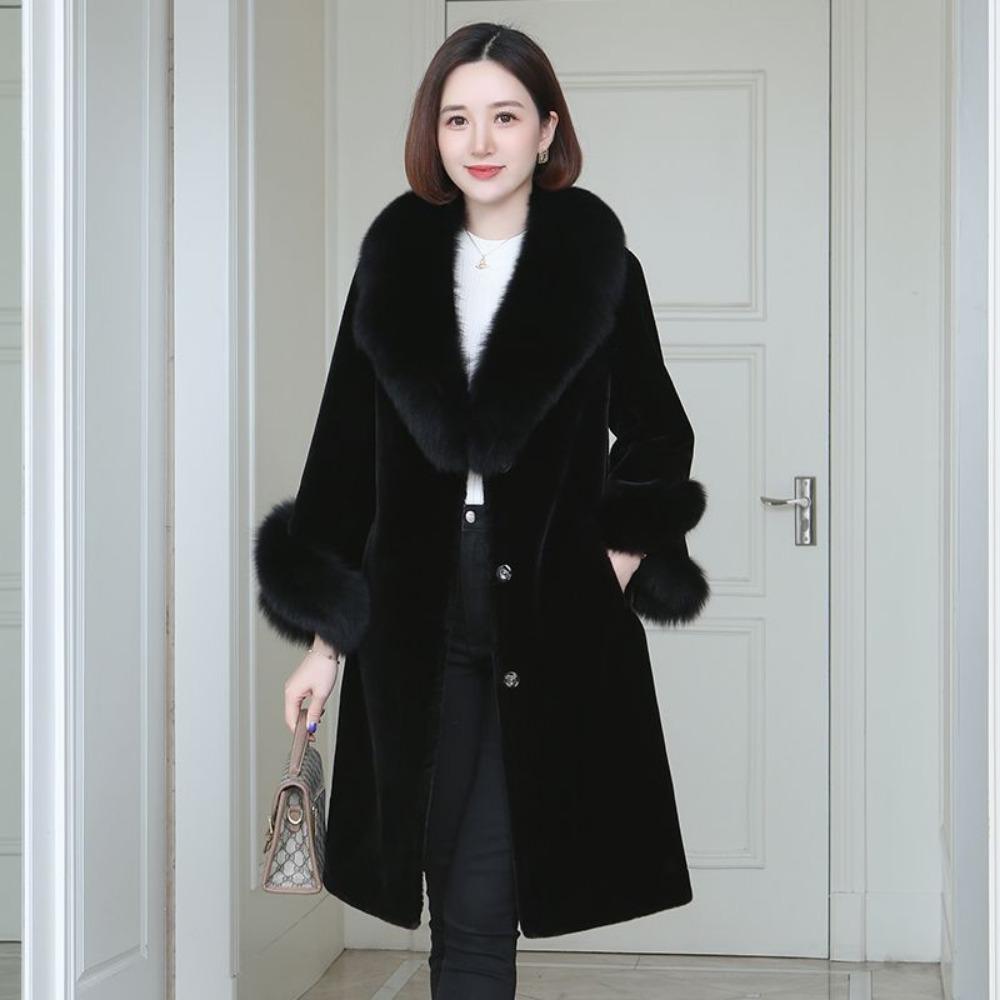 Winter Imitation Fox Fur Collar Fur Coat for Mothers Light Luxury Style High-end Temperament Warm Furry Coat