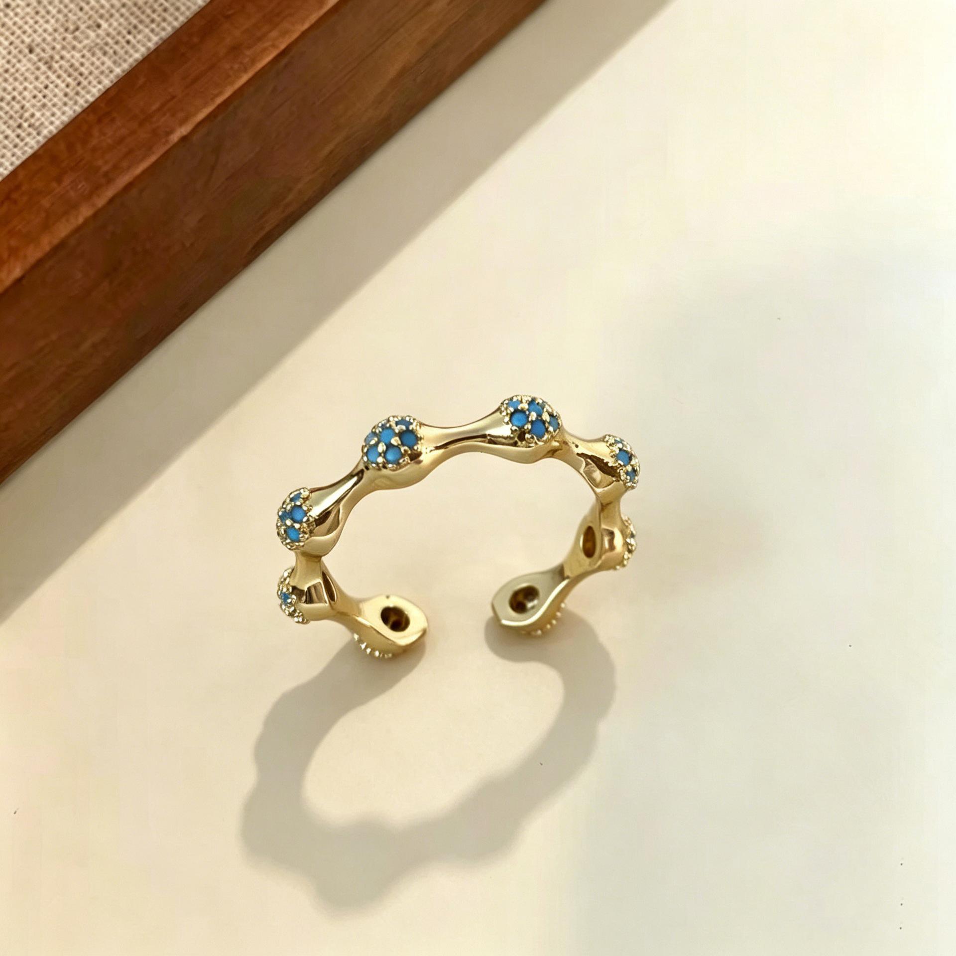 Wave Copper Inlaid Zircon Open Ring, Fashionable Versatile Accessories Gift