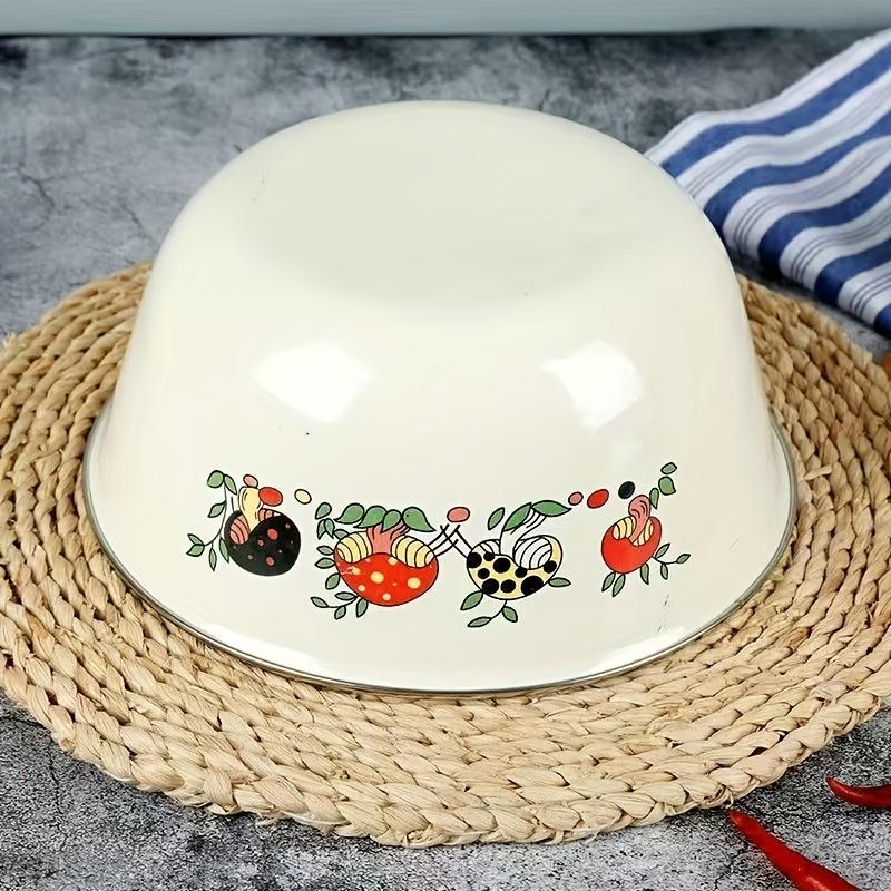 Vintage Floral Enamel Bowls Sturdy Round Freshness Preservation Bowl for Fruits, Vegetables, Salads, and Dry Food