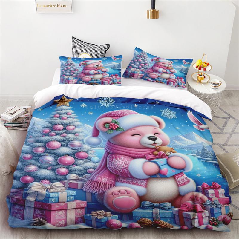 New Style Duvet Cover Christmas Snowman Flower Three-piece Set One Quilt Cover Two Pillowcases Single Double Bed Queen King