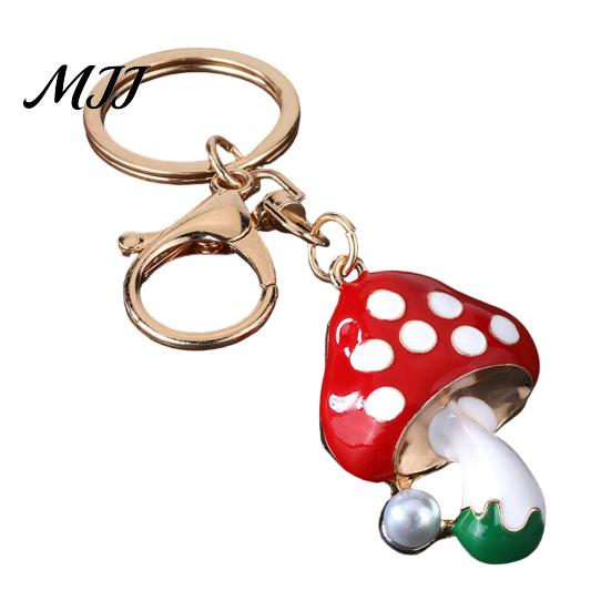 Faux Pearl Combination Keychain Zinc Alloy Pendant, Dripping Process Key Ring with Imitation Cartoon Charm Mushroom Shape, Multiple Colors Bag
