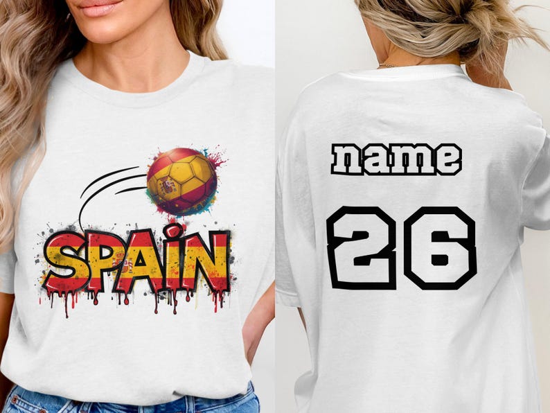 Custom Spain Soccer T-Shirt | Spanish Football Fan Gift | Graffiti Style World Cup Tee | Patriotic Spain Shirt for Men Women S