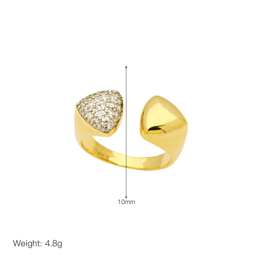 Copper Plated Zircon Double Color Love Peach Heart Oval Design Sense Open Ring Ring Women