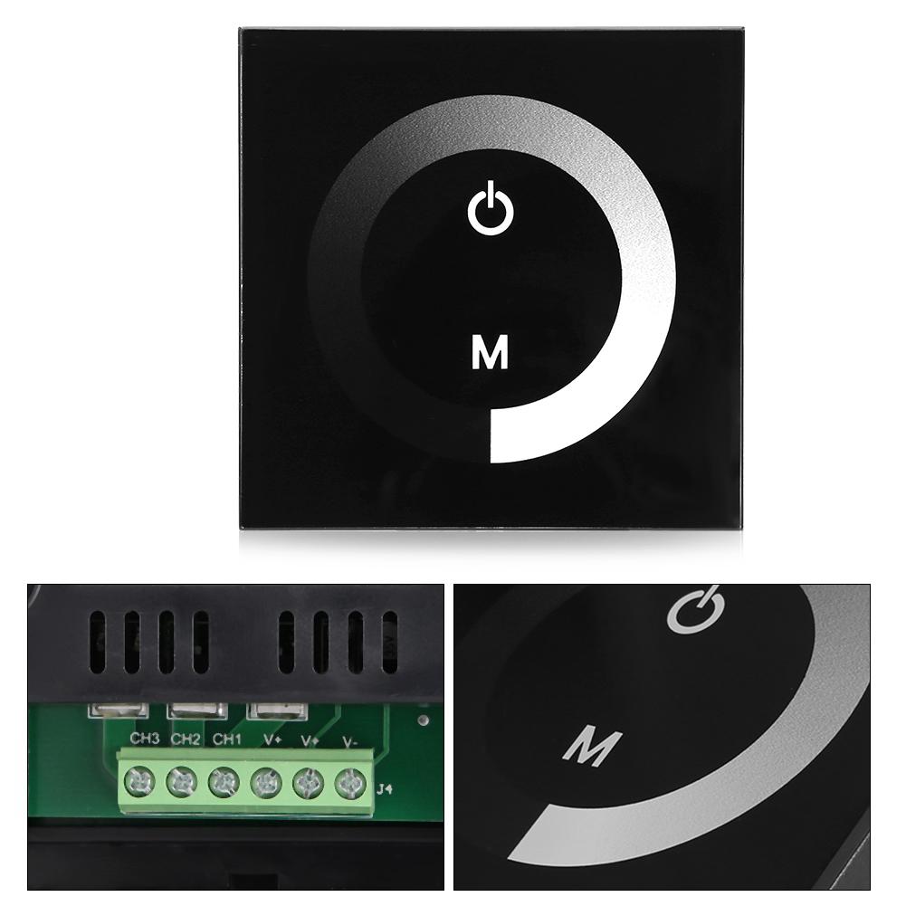 Wall Mounted Single Color LED Touch Panel Controller Dimmer Switch for LED Strip Light Black