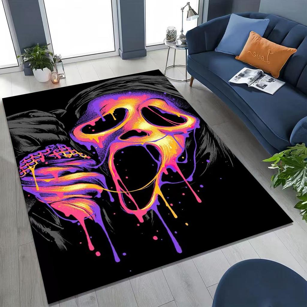 Horror Characters S-Scream Ghost Face Rug for Bedroom Living Room Sofa Home Doormat Decor, Large Kids Play Non-slip Floor Mat