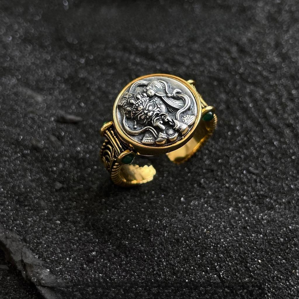 Retro Stijl Zakiram Tang Graspatroon Ring voor Mannen en Vrouwen, Modieuze en Veelzijdige Ring