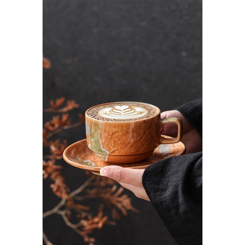 Ceramic Coffee Cup and Dish Set, Latte Latte, Afternoon Tea Cup, Vintage Coarse Ceramic Cup