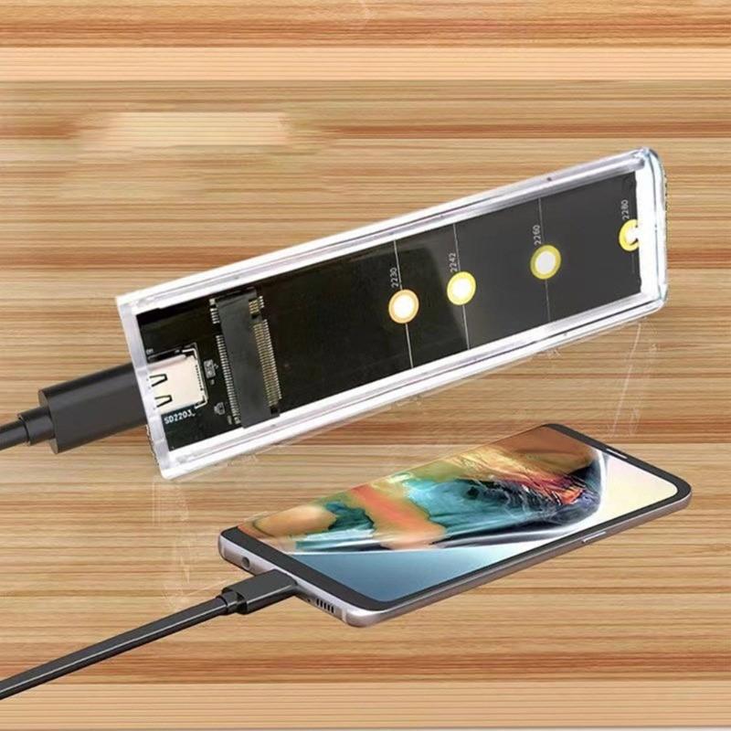 Two Protocols Solid Disk Case Clear USB3.2 USB C 10Gbps PCIE  Solid Disk External Enclosure for 2230-2280 Hard Disk Box