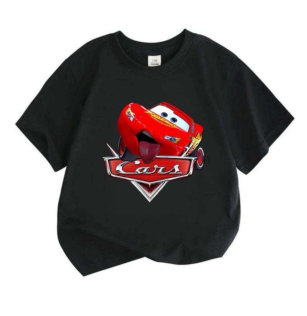 Kids Boys Girls 100% Cotton Crew Neck Short Sleeve T-Shirt, Funny Cute Red Racing Car Cartoon Print Casual Breathable Summer Tee Children Daily Wear
