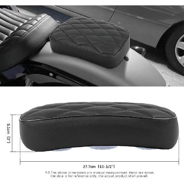 Motorcycle Pillion Passenger Pad Seat, Black Rhombus Pattern Leather Pillion Pad W/ 8 Suction Cup Rear Passenger Seat Compatible with Harley Custom