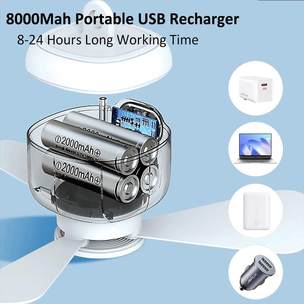 8000mAh Camping Ventilator Licht Deckenventilator Wiederaufladbar Tragbar Zeltlaterne Drahtlose Fernbedienung Outdoor Notfall Nachtlichter