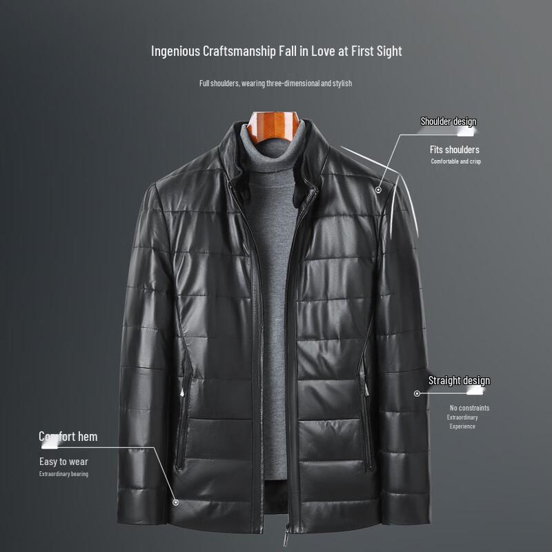 Futing Men's Genuine Sheepskin Down Leather Jacket