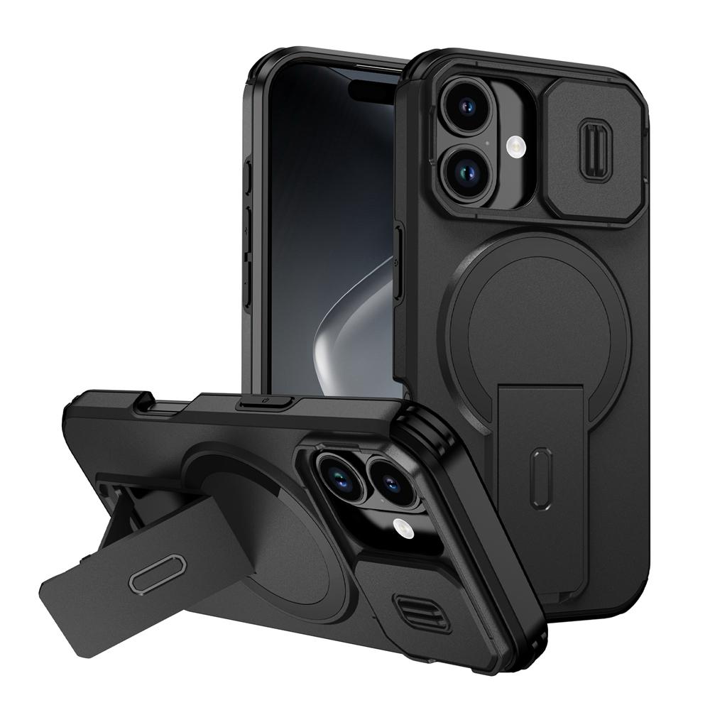 KEYSION Shockproof Armor Magnetic Case for iPhone 17 16 Plus Slide Camera Protect Kickstand Wireless Charging Phone Back Cover