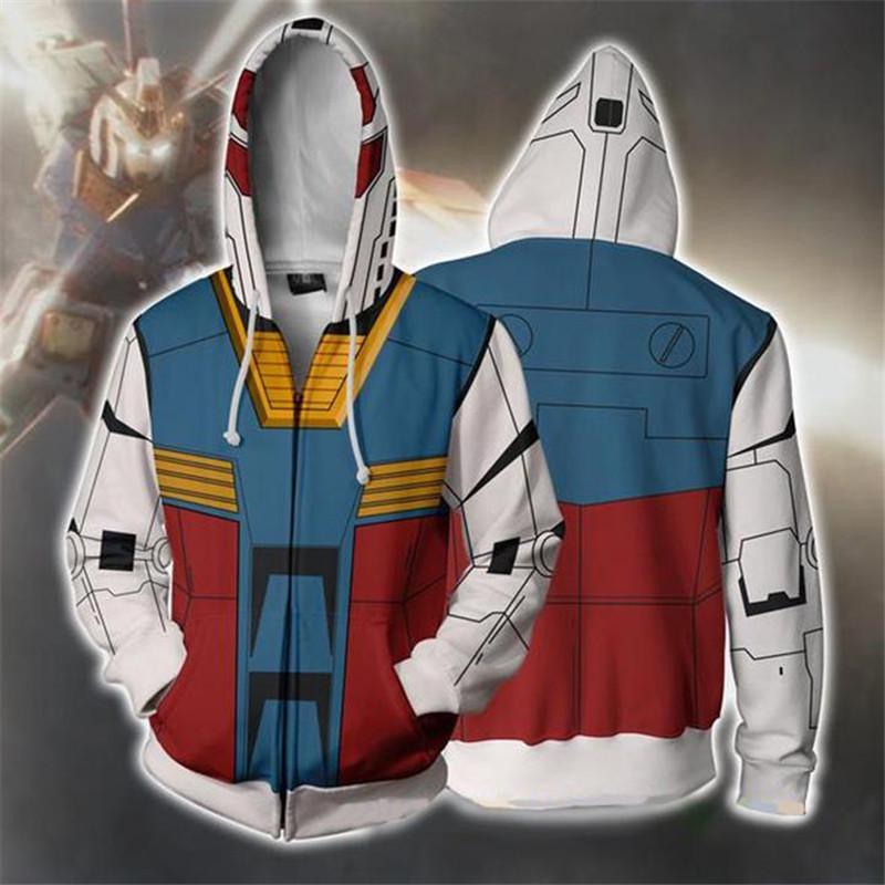 3D Printed Anime Hoodie with Mobile Suit Design - Japanese Anime Zipper Jacket