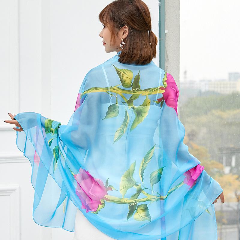 გაზაფხული/ზაფხული ახალი ქალის აბრეშუმის შარფი 90 * 90 სმ სიმულირებული აბრეშუმის ტილო კვადრატული შარფი მოდური პრინტიანი დიდი კვადრატული შარფი პროფესიონალური შარფი