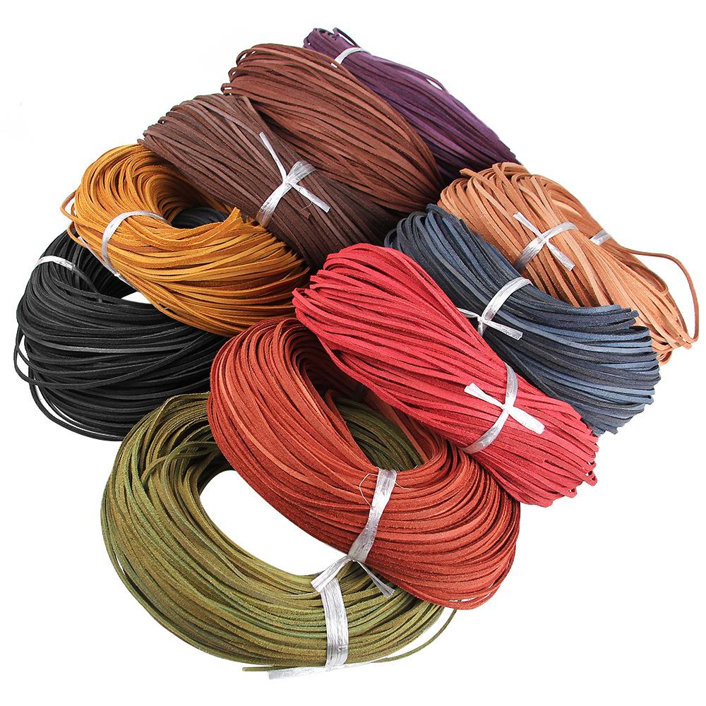 Corda Sottile Piatta in Vera Pelle di Mucca Scamosciata, 5 Metri, 3x2mm, Filo per Braccialetti Fai-da-te, Collane, Corda per Appendere, Cordino Decorativo, Accessori