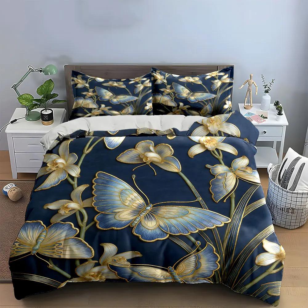 Elegant Butterfly Floral Wall Art Soft Comfortable Duvet Cover Bedding Set Included 1*Duvet Cover & 2*Pillowcases gift