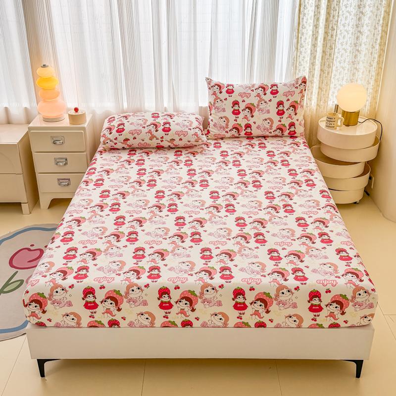 1pc Cartoon Printed Fitted Bed Sheet with Elastic Single/Queen/King Pink Mattress Protector for Kid Skin-Friendly Sheets for Bed