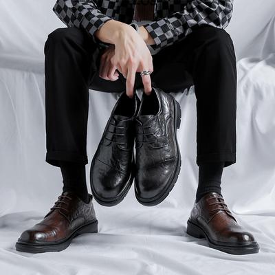 Big Head Lederschuhe Herren Business Kleid Herrenschuhe Britischer Stil Herren Rundkopf Weiche Sohle Freizeitschuhe 99296-R