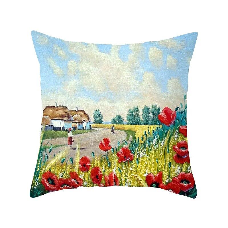 Bedroom Living Room Car Office Pillowcase Country Oil Painting Scenery Pillow Sofa Cushion