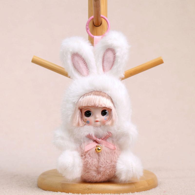 Cute Rabbit Vinyl Dolls Key Chains Plush Stuffed Soft Keyring Backpack Pendants Decoration Toys Gifts