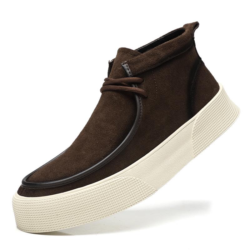 

Japanese retro tooling boots men s short boots winter velvet men s shoes anti-velvet leather Martin boots men s cowhide thick-soled high-top shoes 43 коричневый