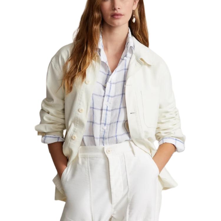 Polo Ralph Lauren SS24 Solid Color Loose Fit Long Sleeve Jacket Women Jacket White WMPOOTWN5V20236-101