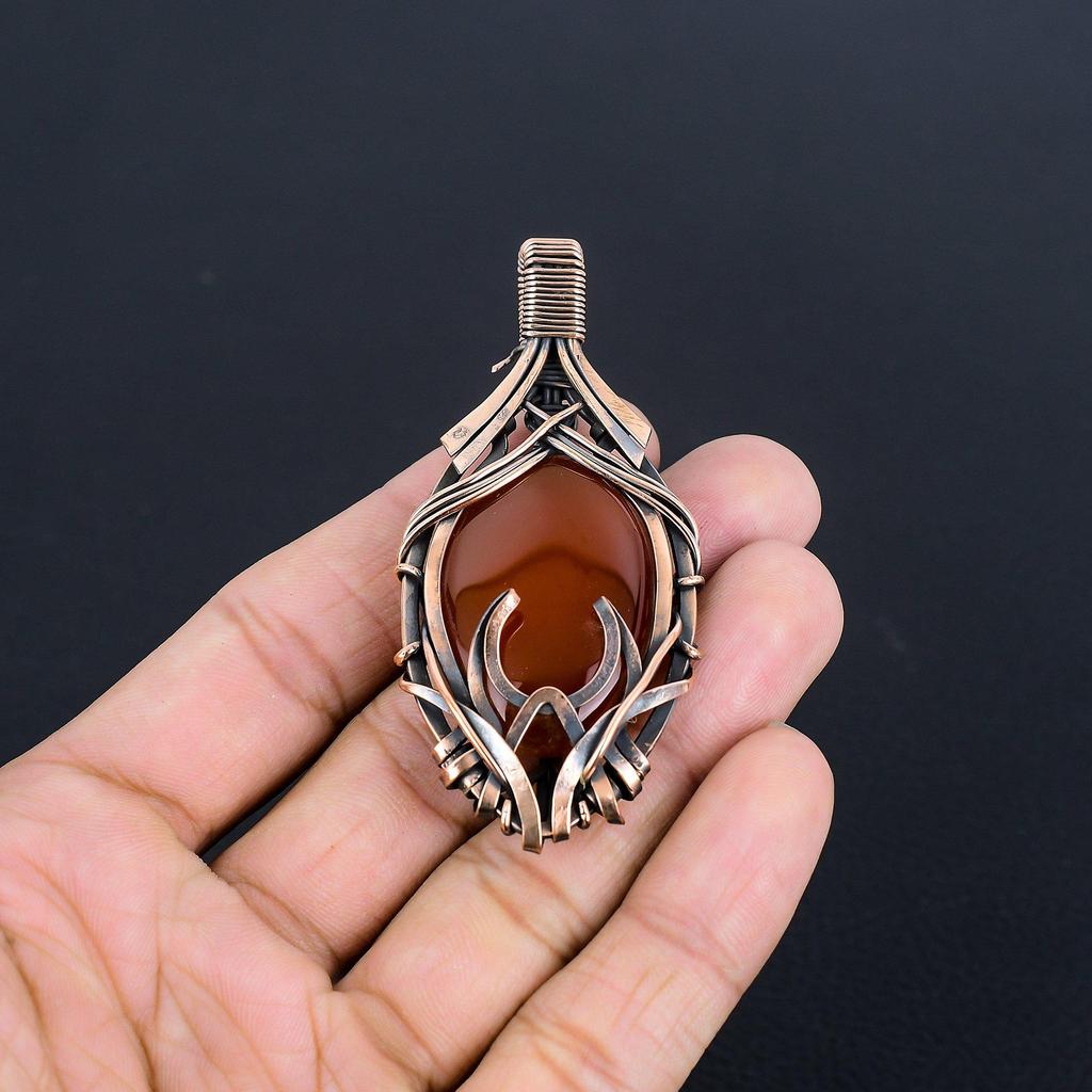 Carnelian 999 Copper Wire Wrapped Pendant, Handmade Gemstone Pendant Jewelry, Gifts For Wife Brand New Pendant