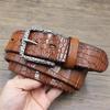 Retro Crocodile Grain Leather Belt for Men – Versatile Genuine Cowhide with Pin Buckle, Stylish for Mid-Aged and Youth Trousers.
